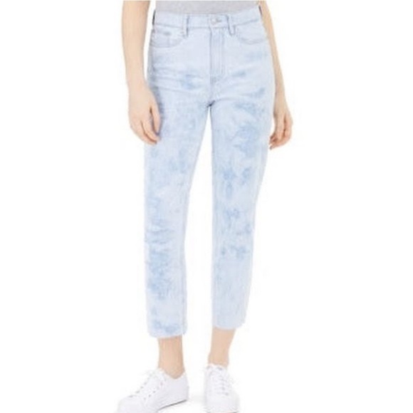 22. Calvin Klein High Rise Straight Jeans in Tie-Dye Effect Acid Wash - Picture 1 of 16